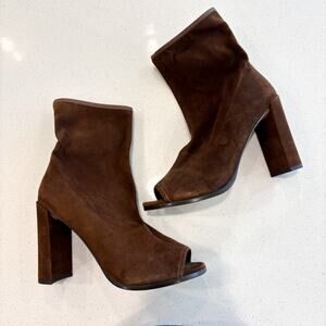 Stuart‎ Weitzman Koko Brown Suede Peep Toe Booties Women’s 8